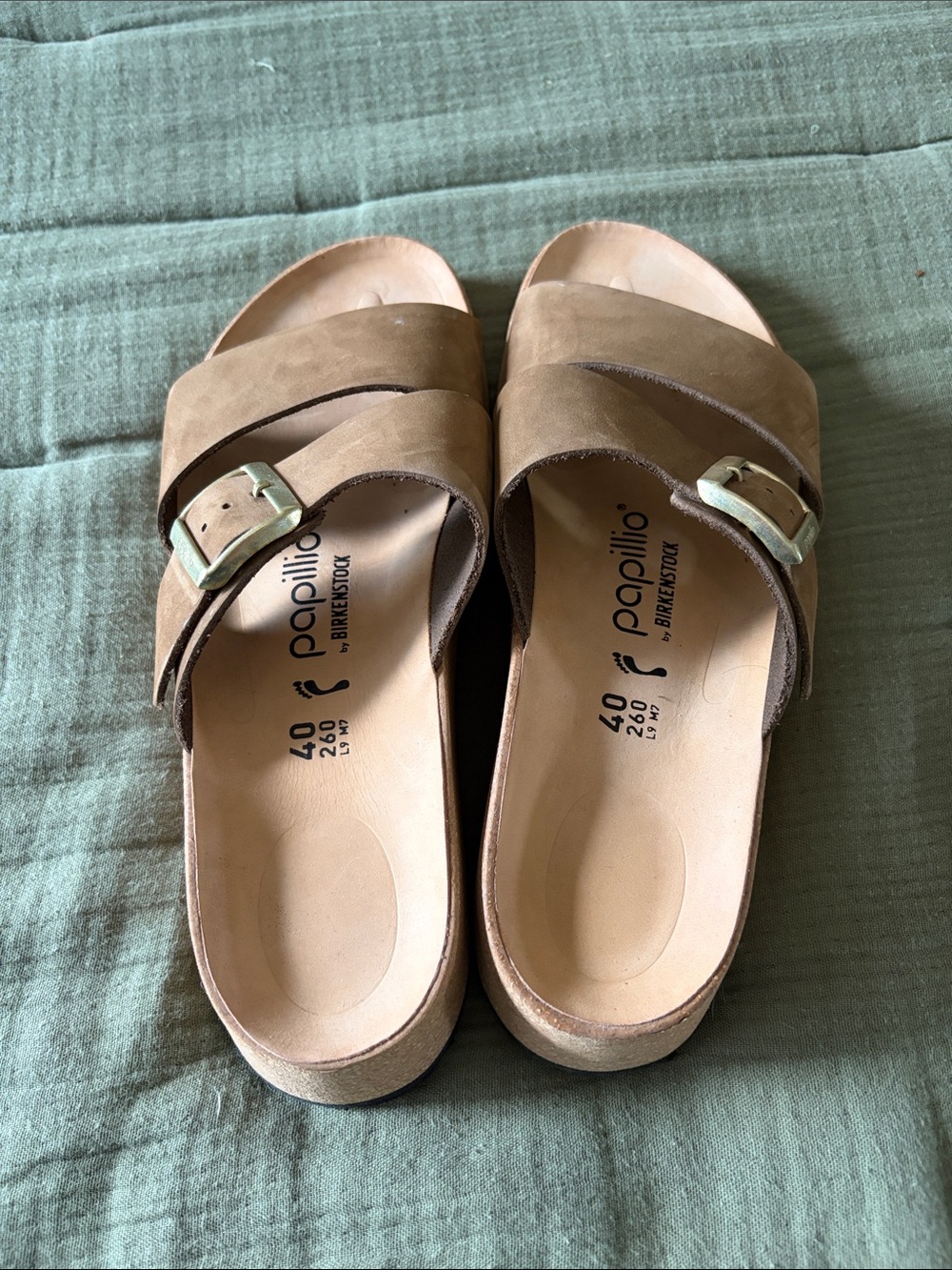 Papillio Brown Suede Double-Buckle Slide Sandals
